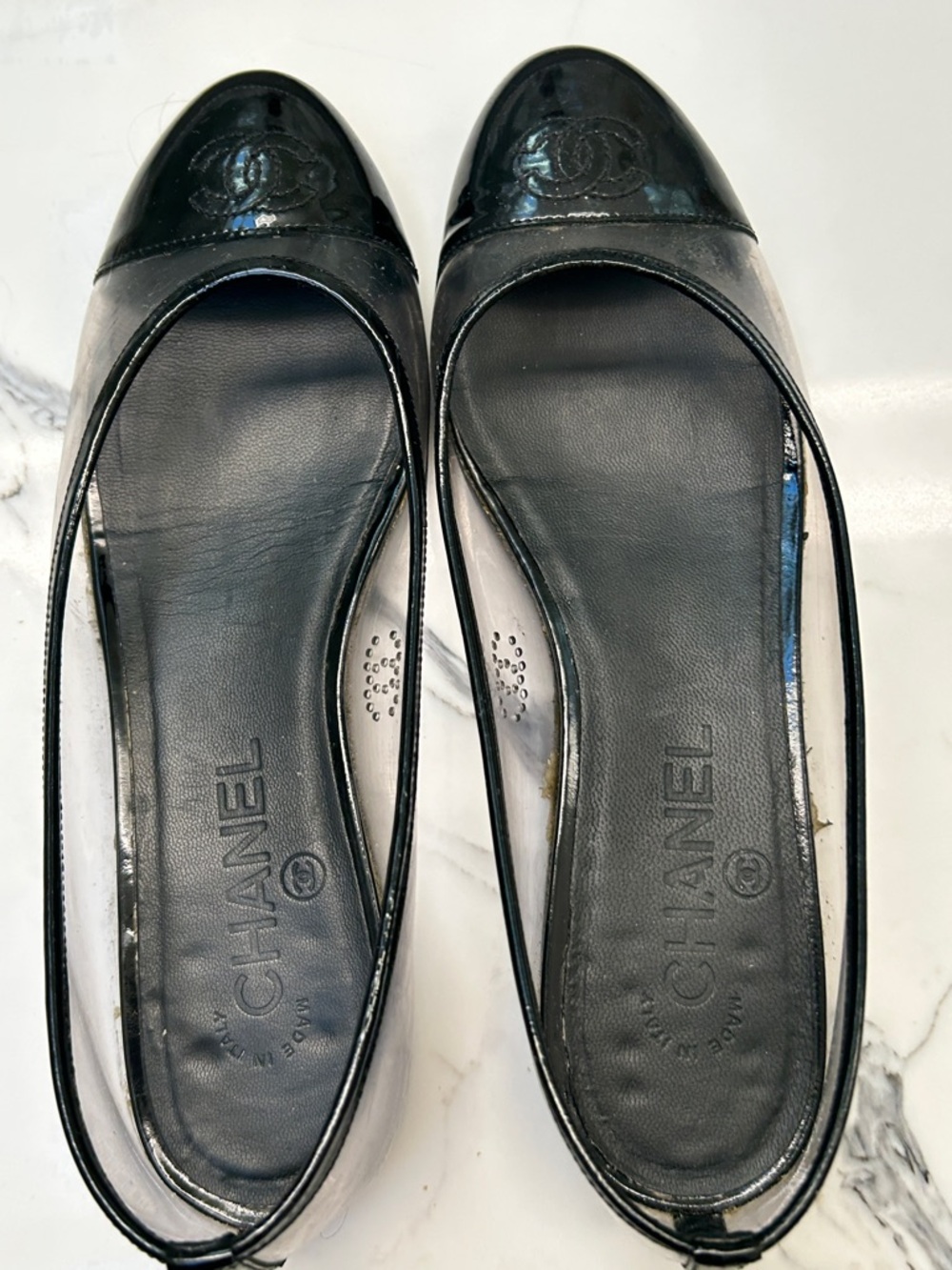 CHANEL Black Patent Cap-Toe Clear PVC Ballet Flats - Picture 8 of 13